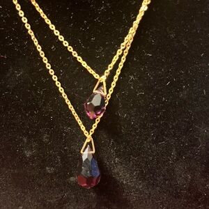 Two Strand Purple Glass Pendant Crystals Necklace February